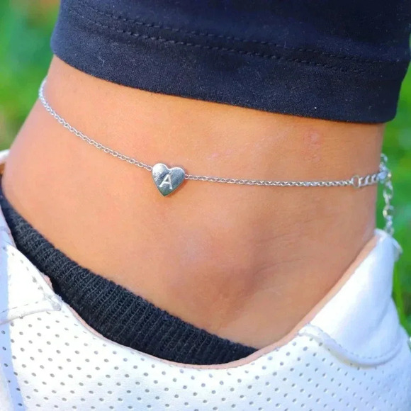 PERSONALIZED❤️HEART CHARM - A to Z, DAINTY SILVER INITIAL ANKLET GIRL, ELDM22302 - Picture 1 of 11